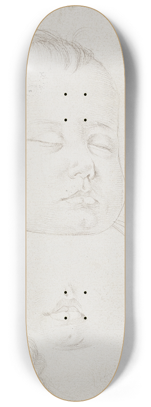 Hans Baldung - Hovedet af en sovende smdreng Trekvartprofil mod hjre Herunder barnets halvbne mund Herunder hovedet af en midaldrene mand i profil mod venstre 8.25 inch art skate deck