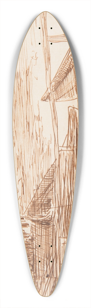 Winslow Homer - House at a Railing with Beached Dories 39.3 inch art pintail longboard deck