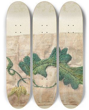 Triptych art skateboard deck of Isabella Ruth Doerfler Bed Valance Detail by Isabella Ruth Doerfler