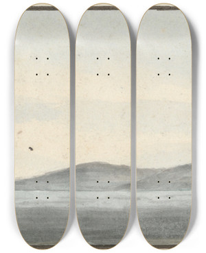 Triptych art skateboard deck of John Thomas Serres Gibraltar South West By West by John Thomas Serres (1759-1825)