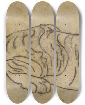 Triptych art skateboard deck of Antoinelouis Barye Panthre Couche_1 by Antoine-Louis Barye (1796-1875)