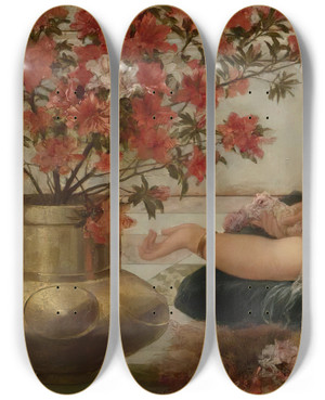 Triptych art skateboard deck of Emile Eismansemenowsky A Languid Harem Beauty by Emile Eisman-Semenowsky (1853-1918)