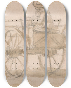 Triptych art skateboard deck of Paul Sandby Two Wheeled Cart And Figures by Paul Sandby (1731-1809)