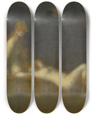Triptych art skateboard deck of Jeanjacques Henner Nymphes La Sortie Du Bain by Jean-Jacques Henner (1829-1905)
