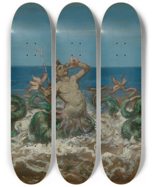 Triptych art skateboard deck of Hans Thoma Tritonenzug by Hans Thoma (1839-1924)