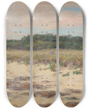 Triptych art skateboard deck of Dwight W Tryon Coastal Scene by Dwight W. Tryon (1849-1925)