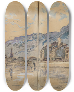 Triptych art skateboard deck of Johan Barthold Jongkind Grenoble by Johan Barthold Jongkind (1819-1891)