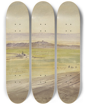 Triptych art skateboard deck of Edward Lear Dendera Egypt by Edward Lear (1812-1888)