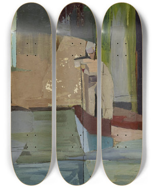 Triptych art skateboard deck of Ann Cushing Bayou by Ann Cushing