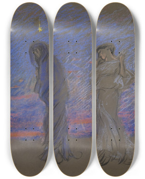 Triptych art skateboard deck of Edwin Austin Abbey Thehours by Edwin Austin Abbey (1852-1911)
