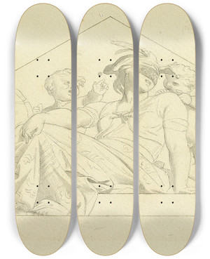 Triptych art skateboard deck of Alexandre Cabanel Dcor De Fronton_1 by Alexandre Cabanel (1823-1889)