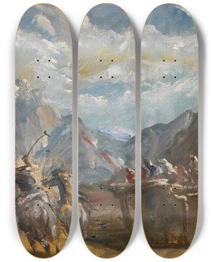 Triptych art skateboard deck of Alexandre Jacovleff Polo Game Atmisgar by Alexandre Jacovleff (1887-1938)