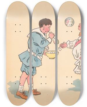 Triptych art skateboard deck of George Markendorff Blowing Bubbles by George Markendorff (19-)