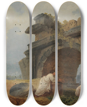 Triptych art skateboard deck of Hubert Robert Arches In Ruins by Hubert Robert (1733-1808)