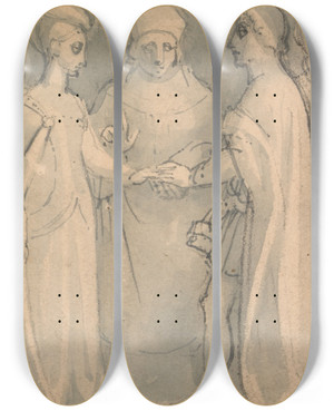 Triptych art skateboard deck of Thomas Stothard Frieze Of A Medieval Wedding by Thomas Stothard (1755-1834)