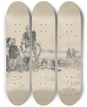Triptych art skateboard deck of Thomas Creswick Figures On The Shore by Thomas Creswick (1811-1869)