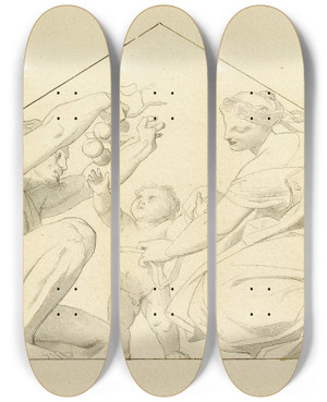 Triptych art skateboard deck of Alexandre Cabanel Dcor De Fronton_2 by Alexandre Cabanel (1823-1889)