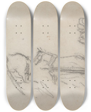 Triptych art skateboard deck of David Cox Hay Wagon And Horses by David Cox (1783-1859)