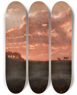 Triptych art skateboard deck of Robert S Duncanson Romantic Landscape by Robert S Duncanson (1821-1872)