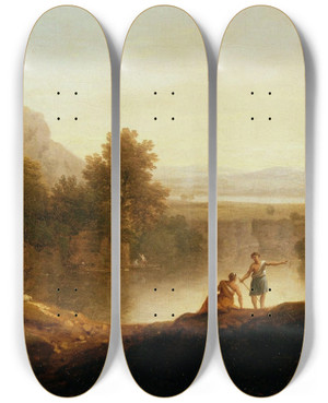 Triptych art skateboard deck of George Lambert A Pastoral Landscape With Shepherds And Their Flocks by George Lambert (1699-1765)