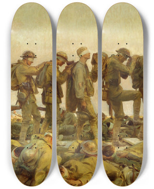 Triptych art skateboard deck of John Singer Sargent Gassed by John Singer Sargent (1856-1925)