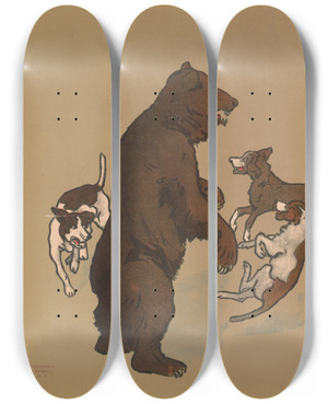 Triptych art skateboard deck of George Markendorff Bear Hunt by George Markendorff (19-)