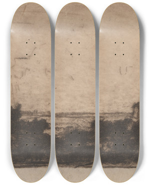 Triptych art skateboard deck of David Young Cameron Landscape With Trees by David Young Cameron (1865-1945)