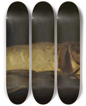Triptych art skateboard deck of Emil Carlsen Still Life With Fish_3 by Emil Carlsen (1848-1932)