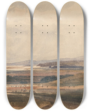 Triptych art skateboard deck of Peter Dewint Harvest Time Cumberland_1 by Peter Dewint (1784-1849)