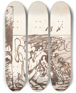 Triptych art skateboard deck of Nicaise De Keyser Three Scenes by Nicaise De Keyser (1813-1887)