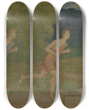 Triptych art skateboard deck of Alexandre Son Les Phbes by Alexandre Seon (1855-1917)