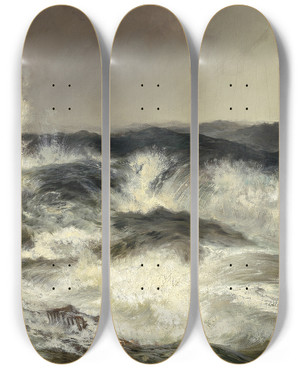 Triptych art skateboard deck of Thomas Moran The Much Resounding Sea by Thomas Moran (1837-1926)