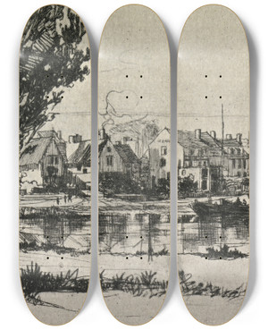 Triptych art skateboard deck of Francis Seymour Haden Fulham_1 by Francis Seymour Haden (1818-1910)
