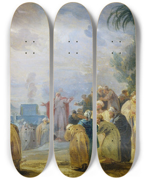 Triptych art skateboard deck of Jacob De Wit Moses Choosing The Seventy Elders by Jacob de Wit (1695-1754)