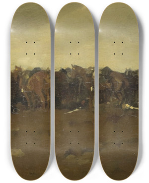 Triptych art skateboard deck of George Hendrik Breitner Cavalry At Repose_2 by George Hendrik Breitner (1857-1923)