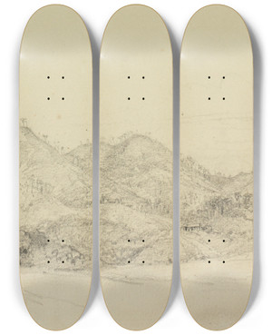 Triptych art skateboard deck of Ferdinand Keller Ansicht Parahybapfad by Ferdinand Keller (1842-1922)