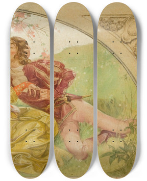 Triptych art skateboard deck of Frank Xavier Leyendecker Amorous Young Couple by Frank Xavier Leyendecker (1876-1924)