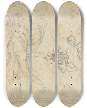 Triptych art skateboard deck of Bertel Thorvaldsen The Three Graces And Putti by Bertel Thorvaldsen (1770-1844)