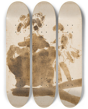 Triptych art skateboard deck of Francesco Guardi Two Elegant Couples Verso by Francesco Guardi (1712-1793)
