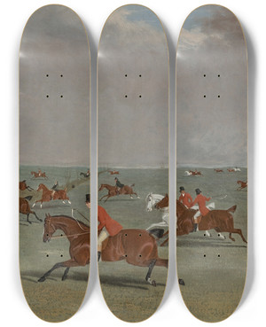 Triptych art skateboard deck of John Frederick Herring Snr Full Cry by John Frederick Herring Snr (1795-1865)