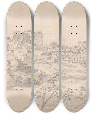 Triptych art skateboard deck of James Ward Kenilworth Castle by James Ward (1769-1859)