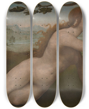 Triptych art skateboard deck of Giuliano Bugiardini Eve by Giuliano Bugiardini (1475-1554)