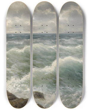 Triptych art skateboard deck of Julius Rose Kstenlandschaft by Julius Rose (1828-1911)
