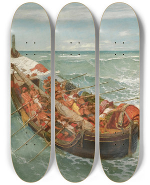 Triptych art skateboard deck of Arnold Bcklin Odysseus And Polyphemus by Arnold Bocklin (1827-1901)