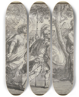 Triptych art skateboard deck of Sbastien Leclerc Jael And Sisera by Sebastien Leclerc (1637-1714)