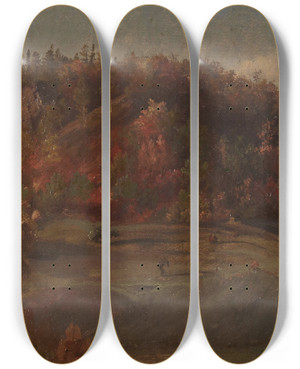 Triptych art skateboard deck of Charles Herbert Moore Upland Pasture Caaterskill Ny by Charles Herbert Moore (1840-1930)