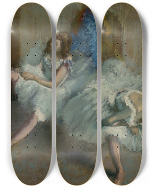Triptych art skateboard deck of Edgar Degas Before The Ballet by Edgar Degas (1834-1917)