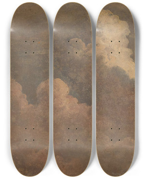Triptych art skateboard deck of Knud Baade Cloud Study_8 by Knud Baade (1808-1879)