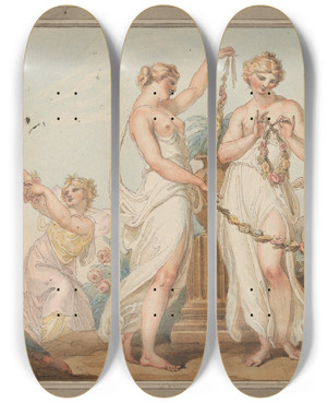 Triptych art skateboard deck of Edward Francis Burney Allegory For Spring by Edward Francis Burney (1760-1848)