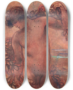 Triptych art skateboard deck of Plinio Nomellini Lost In Thought by Plinio Nomellini (1866-1943)